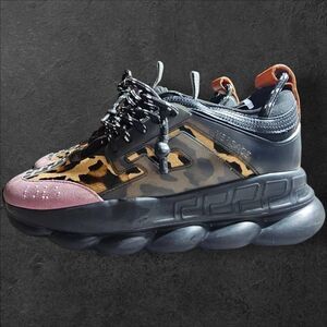 Versace Mens Chain Reaction Panelled Leopard Print Sneakers Size 42 (9)